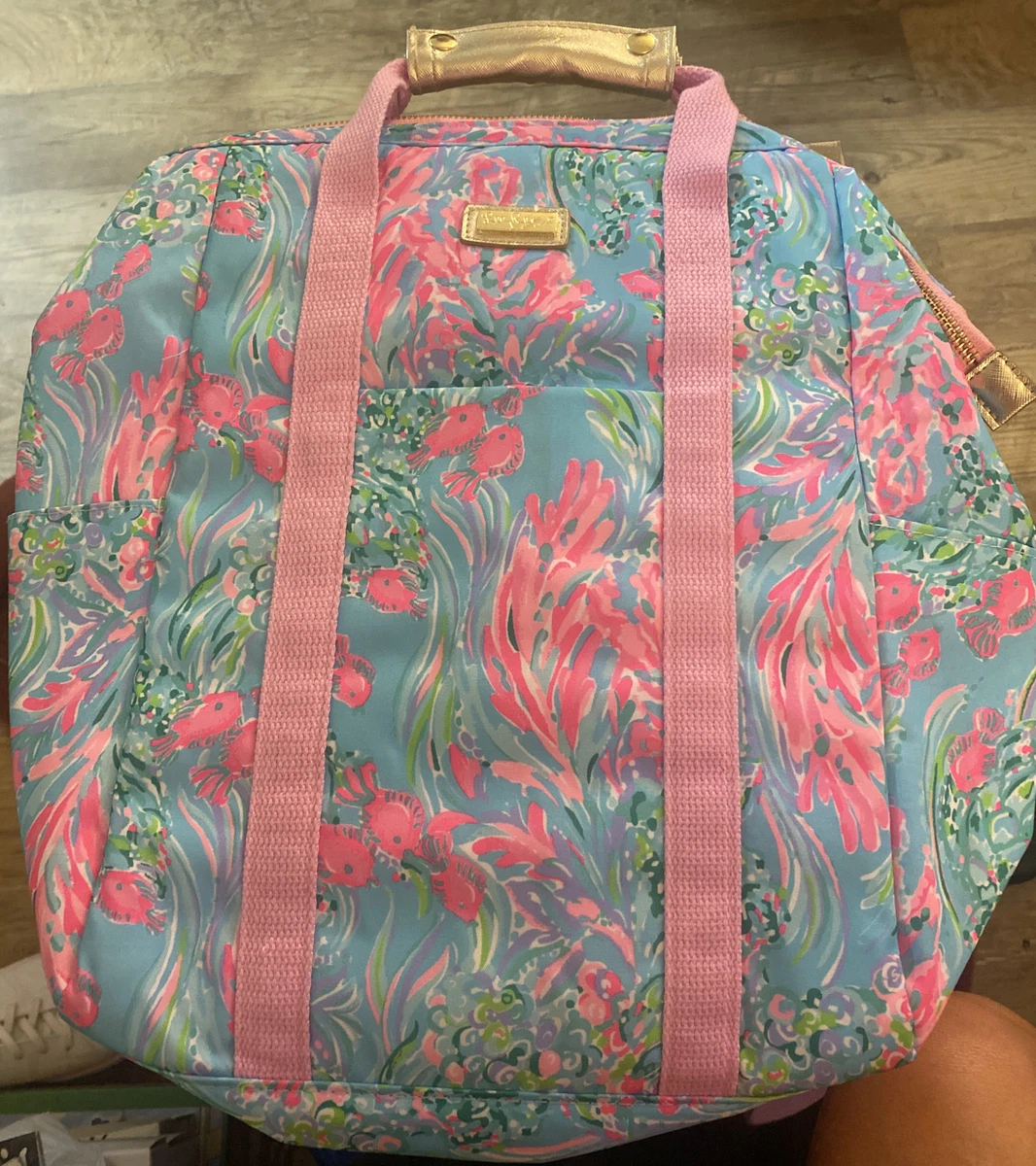 NNT Lilly Pulitzer Large Thermal insulated Backpack Cooler Gold Trim BEST FISHES