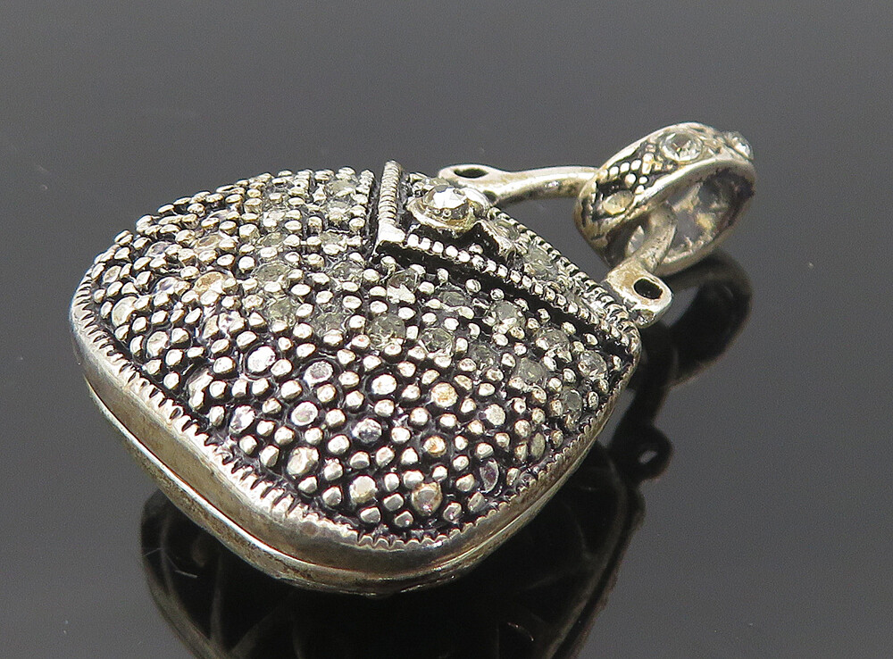 925 Sterling Silver Vintage Topaz Open Swirl Purse Motif Drop