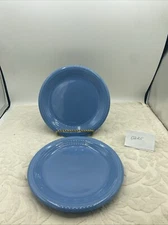 Pair Of Solid Periwinkle Blue Salad Ceramic Plates Unbranded 7 3/4” Diameter