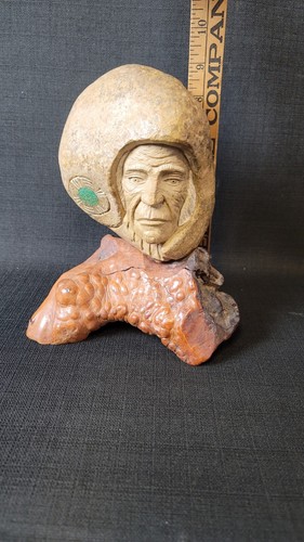 Native American Ron Schroder Original Stone & Turquoise Sculpture - Picture 10 of 11