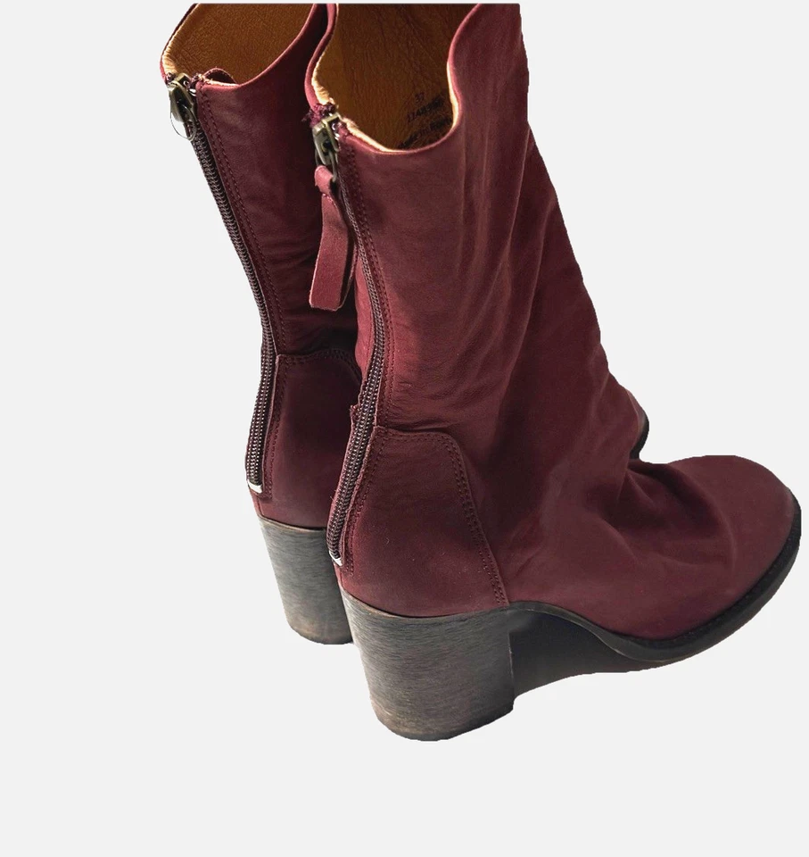 Botas Free People Elle Midi Talla 37 Gamuza Cuero Media Pantorrilla Tacones Bloque Punta Almendra Foto 4 de 4