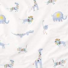Pottery Barn crib sheet fitted animals boy white 0647 blue 100 cotton organic