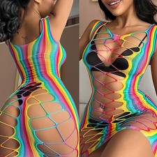 Women's Fishnet Hollow Out See-through Mesh Sleeveless Babydoll Mini Short Dress