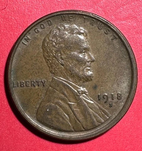 1918S US LINCOLN Cent! "San Francisco" Mint! AU! Very Sharp! Old US Coin!