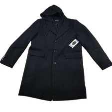 DKNY Mens Wool Blend Black Coat with Hood Size Large NEW