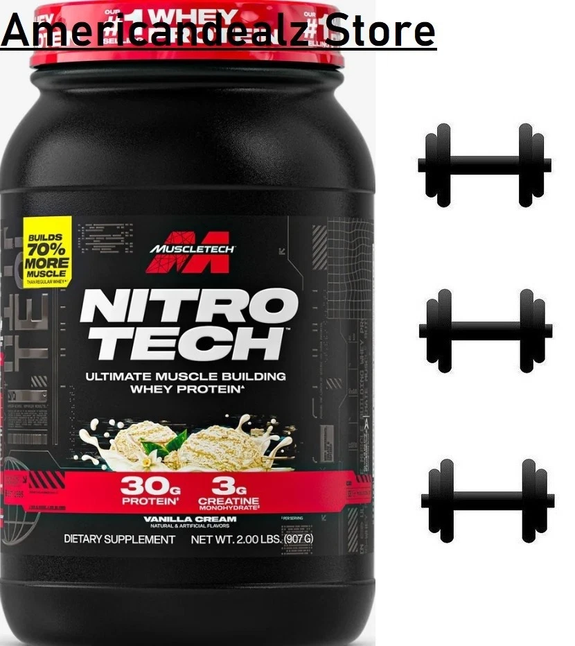 NUEVO MuscleTech Nitro Tech Whey Protein Leche Chocolate, Fresa, Crema de Vainilla Foto 3 de 4