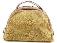 Borsa a mano BORBONESE vintage stampa quaglia in camoscio e pelle beige/marro...