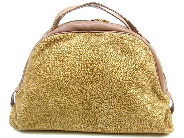Borsa a mano BORBONESE vintage stampa quaglia in camoscio e pelle beige/marro...