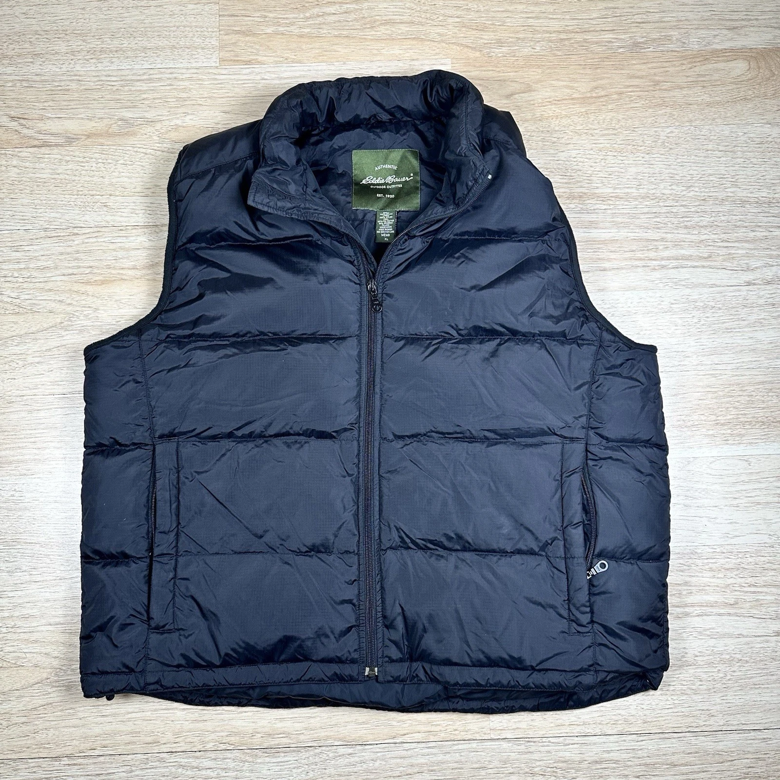 Eddie Bauer Goose Down Puffer Vest Mens XL Black Full Zip Outdoors