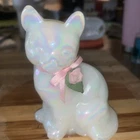 FENTON OPALESCENT CAT WITH FLOWER AND BOW