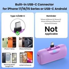 2 PacksMini Portable Charger for iPhone 17/16,5500mAh LCD Display USB C Power...