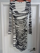 Boohoo Zebra Print Mesh Size 12 Dress Black And White
