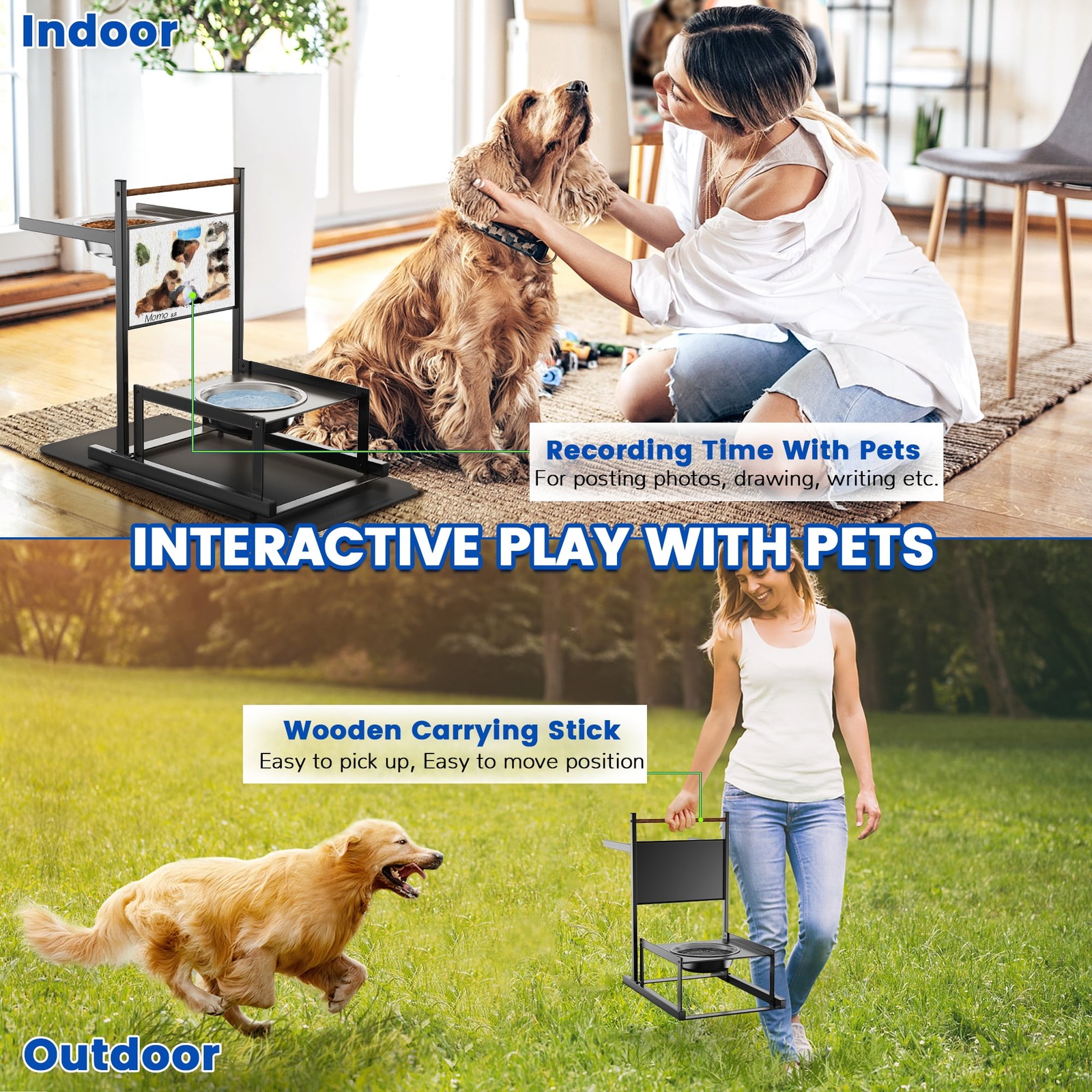 Adjustable Metal Dog Bowl Stand, 6 Heights with Spill-Proof Mat, Elevated Feeder