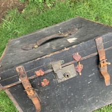 Vintage square Hat Box canvas leather suitcase antique travel luggage film prop