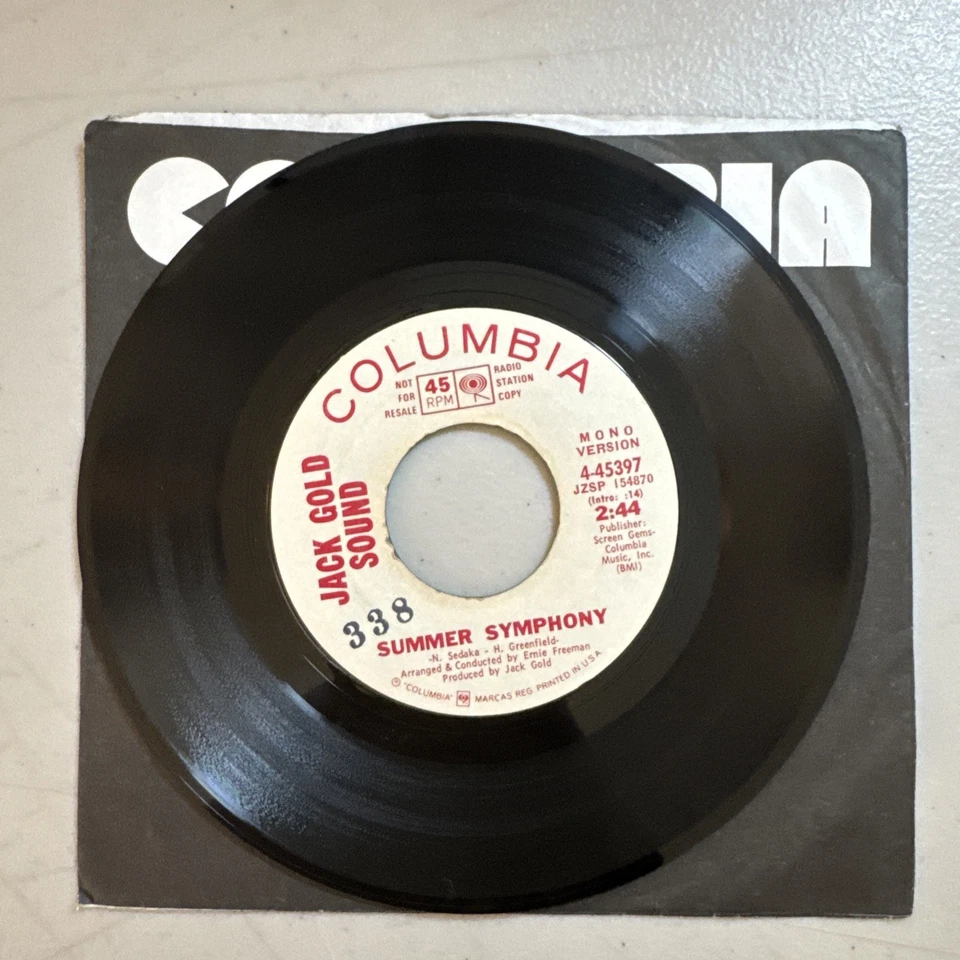 Jack Gold Sound Summer Symphony Mono & Stereo Promo 45rpm 7" Tested VG+ - Image 3 of 4