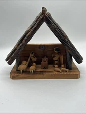 Hand Carved Wooden Nativity- Amazing Detail One Piece Manger, Star, Holy 5x5.5”