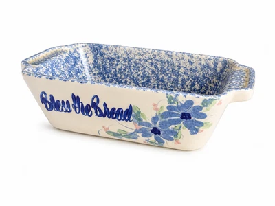 East Texas Keramik Bless the Bread blau Schwammgeschirr Blumen Laib Pfanne Bäcker - Bild 1 von 2