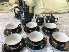 VINTAGE RW BAVARIA FEINSILBER SILVER PORCELAIN TEA SERVICE SET SET FOR 6