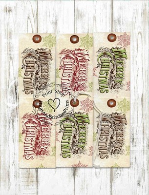 VINTAGE STYLE MERRY CHRISTMAS GIFT or JOURNALING TAGS #T 113
