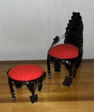 Dollhouse Tramp Art Vintage Soda Pop Can Chair with Footstool Sewing Pin Cushion