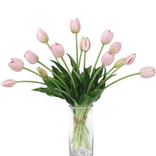 15 Pcs Light Pink Artificial Tulips, Real Touch Latex, Faux Bouquets, Home Decor