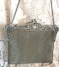 Purse Antique German Silver Metal Mesh Initial AM 6.75" Tall x 7" Wide