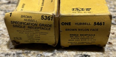 HUBBELL 5361 & 5461 SINGLE RECEPTACLES 20 A 125V, 20A 250 V. NEW