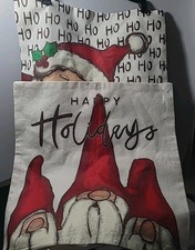 Lot Of 2 Happy Holidays Christmas Gnomes Santa Claus Square Pillow Cover