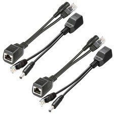 2 Pairs Passive PoE Injector and Splitter Kit with 5.5x2.1mm DC Plug for IP