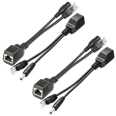 2 Pairs Passive PoE Injector and Splitter Kit with 5.5x2.1mm DC Plug for IP