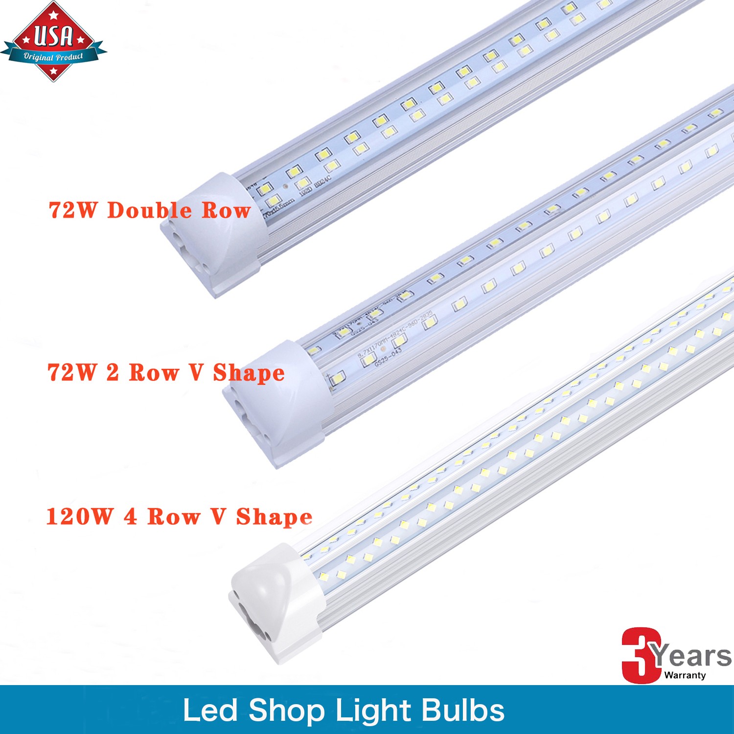 8' Led Shop Light Fixture 72W 120W 8FT T8 Integrated Led Tube Light Bulbs 6000K