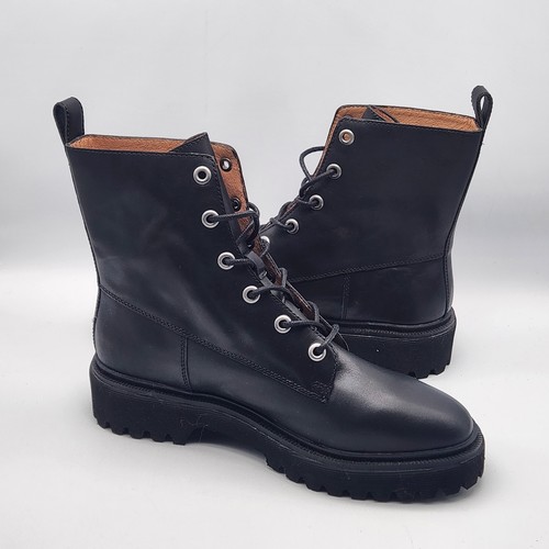 Women's Size 10.5 Madewell The Rayna Black Leather Combat Boots Lace-Up Ankle - Picture 2 of 7