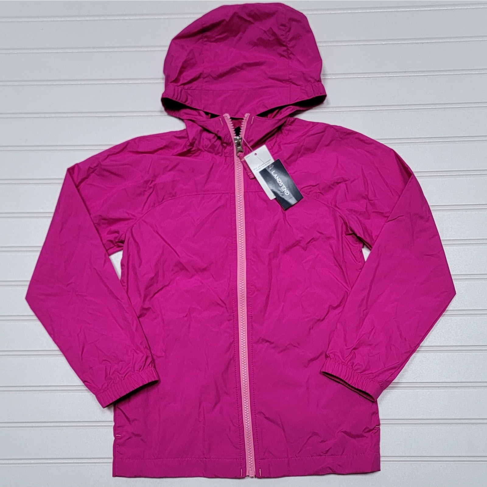 NWT Lands End Girls Pink Windbreaker Jacket Size M (5-6)