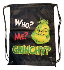 The Grinch Dr. Seuss Large Black Nylon Drawstring Bag 14"x 18" NEW! Free Ship!