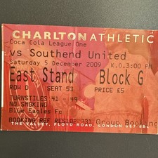 Charlton Athetic v Southend United(Coca Cola League 1 2009/10) 5/9/2009 Ticket