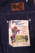 NOS Vintage 50&rsquo;s Rare BOBBY RANCH Zip Up Deadstock Western Style Denim Jeans 30"