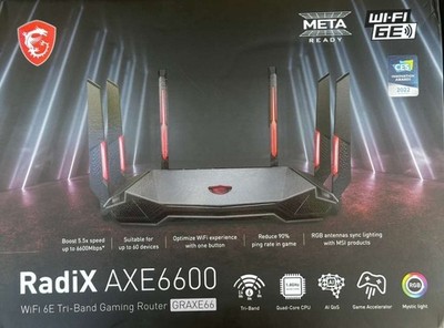 MSI RadiX GRAXE66 Black Wireless AXE6600 WiFi 6E Tri Band Gaming Router SEALED