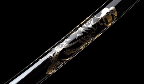 Handmade Japanese Samurai Sword Katana Blued Damascus Steel Orange Saya Brass Fi - Picture 12 of 13