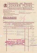 BEILNSTEIN, Rechnung 1933, Johann Plank Hammermühle Kunst-Mühle Sägewerk