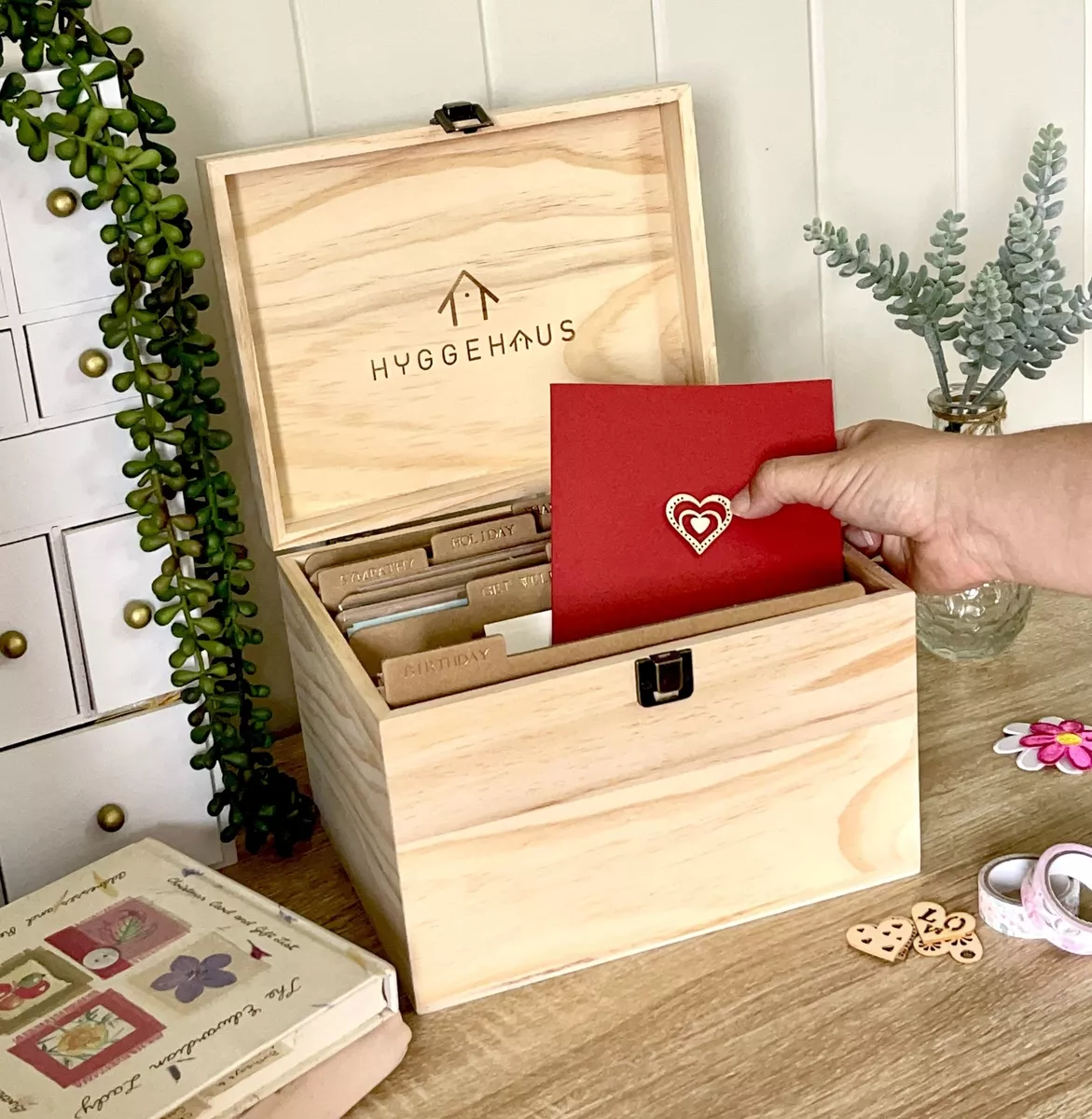 HYGGEHAUS Greeting Card Organizer Box with Dividers - Photo Storage Box,  Birt