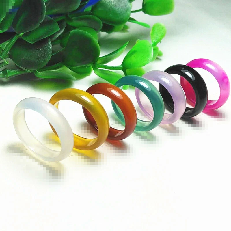 Lotes de joyas de moda al por mayor de anillos de jade de piedras preciosas de ágata natural mezcla de colores 100ps Foto 4 de 4