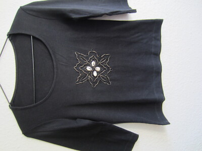 Schwarzes Shirt  100% Baumwolle mit Stickerei & echte Kauri-Muscheln Top Zustand