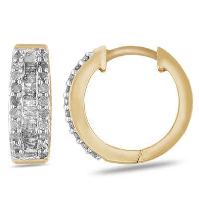 1/2Ct Hoop Earrings Round & Baguette Simulated Diamond Solid Sterling Silver 925