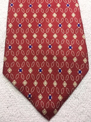 RALPH LAUREN MENS TIE RED WITH BLUE AND BEIGE 4 X 57