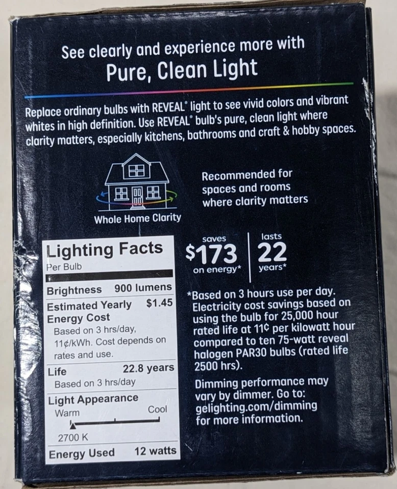 GE 2pk 75W Reveal PAR30 LED Light Bulbs Long Neck Adjustable Flood/Spot - Image 4 of 4