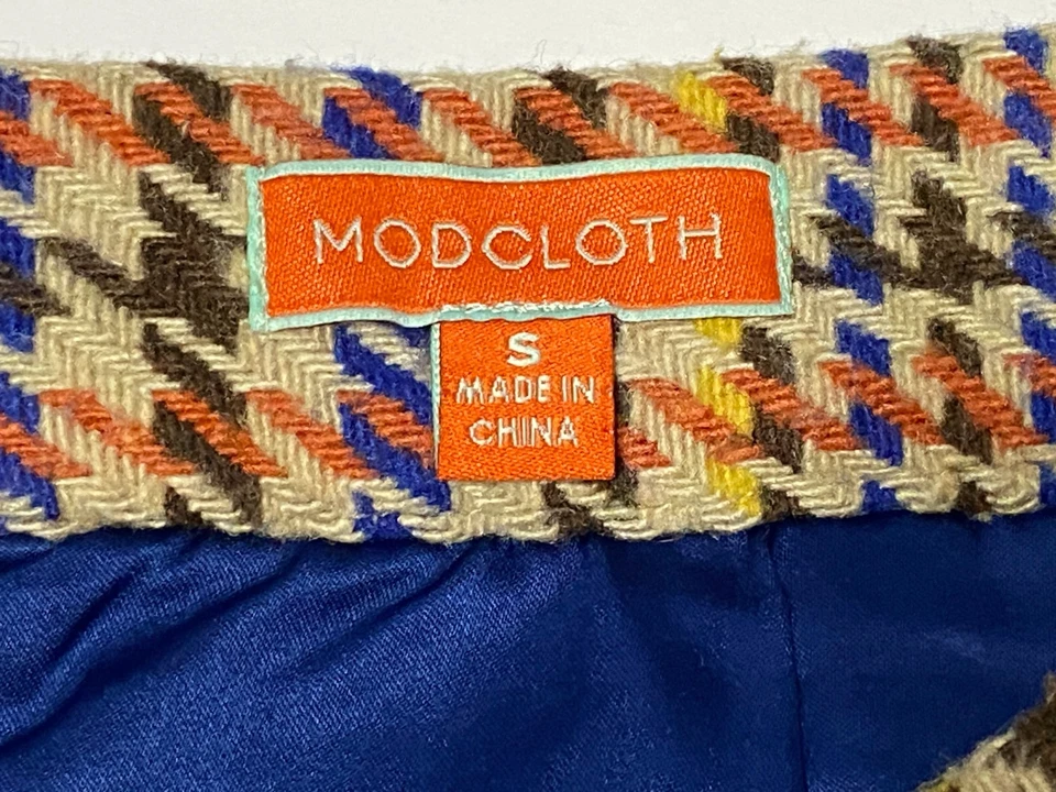 Modcloth Anthropologie Plaid Pencil Skirt SMALL Multicolor Pockets - Image 3 of 4