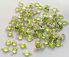 Wholesale Natural Peridot 925 sterling silver, bezel connector,double loop 5 mm