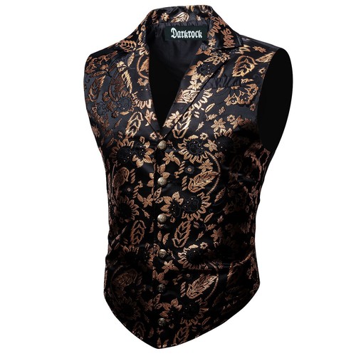 Men's Formal Suit Black & Gold Vest Fit for Business or Casual Dress - Picture 12 of 12
