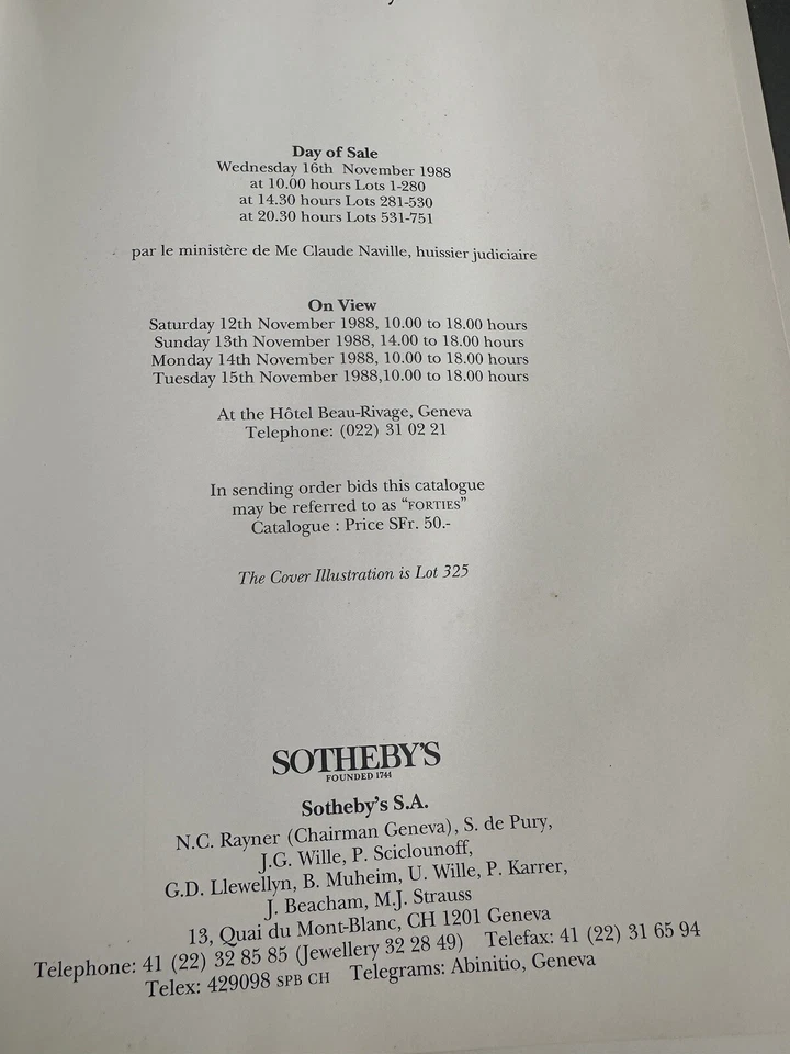 Sotheby’s Auction Catalogue - Magnificent Jewels Geneva November 16 , 1988 - Image 4 of 4