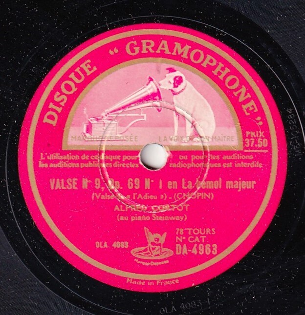 Cortot. Chopin (Selection of waltzes - from set). HMV DA 4962-4 (3). NM-, scr